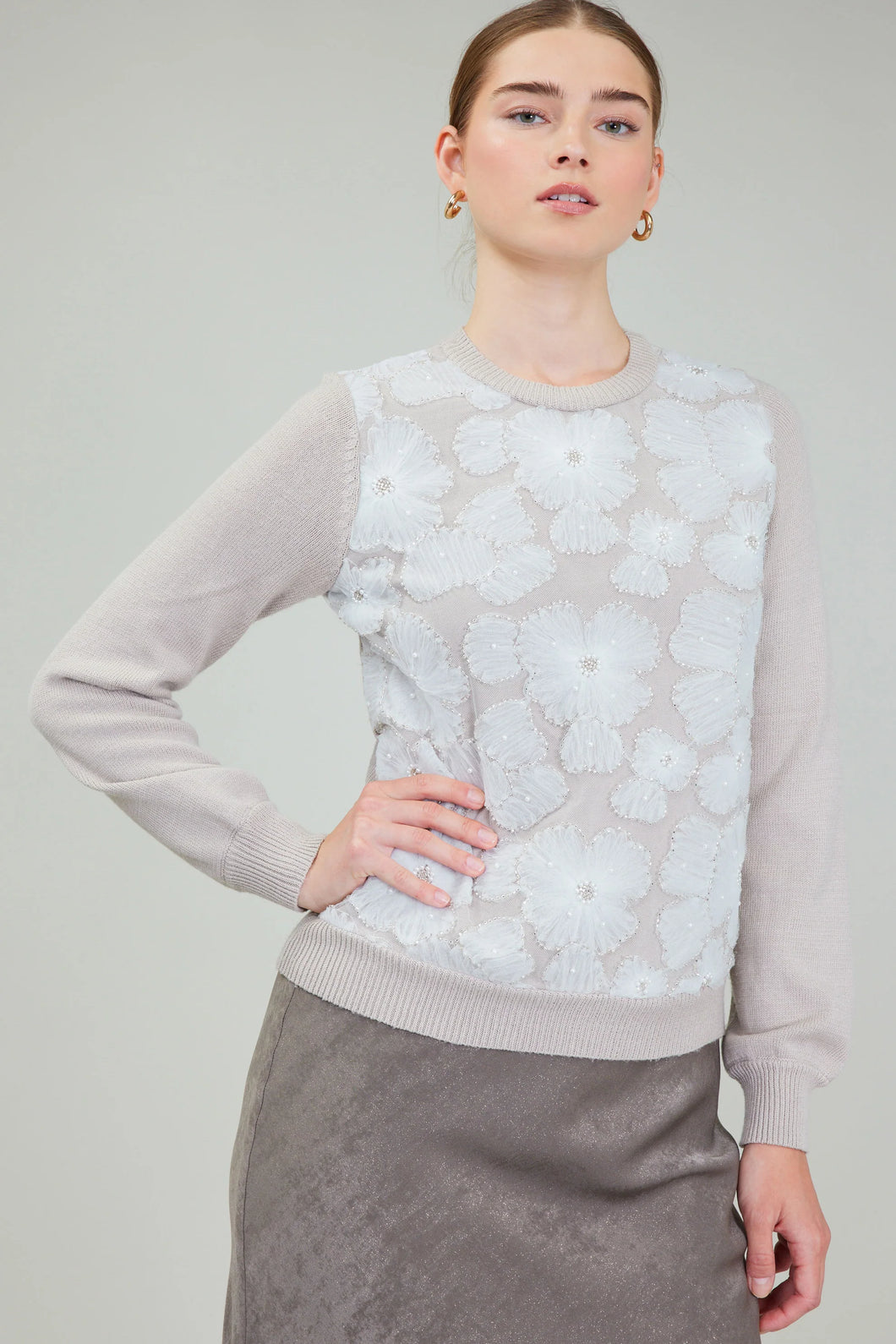 Current Air Floral Applique Sweater