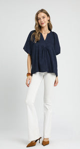 Umgee Jacquard Puff Sleeve Top