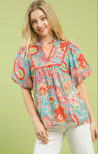 Load image into Gallery viewer, Umgee Paisley Puff Sleeve Top
