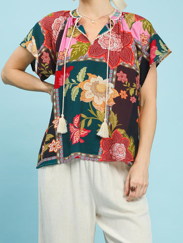 Umgee Patchwork Print Top