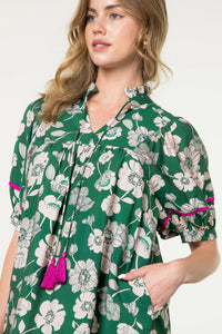 THML Puff Sleeve Floral Midi Dress