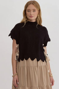 Entro Scalloped Mock Neck Top