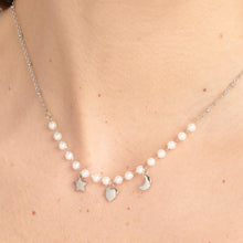 Load image into Gallery viewer, Brosway Pearl Necklace Chant with Moon &amp; Heart
