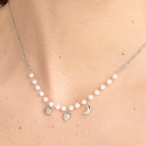 Brosway Pearl Necklace Chant with Moon & Heart