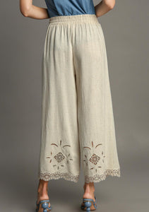 Umgee Linen Lace Cut Out Pants