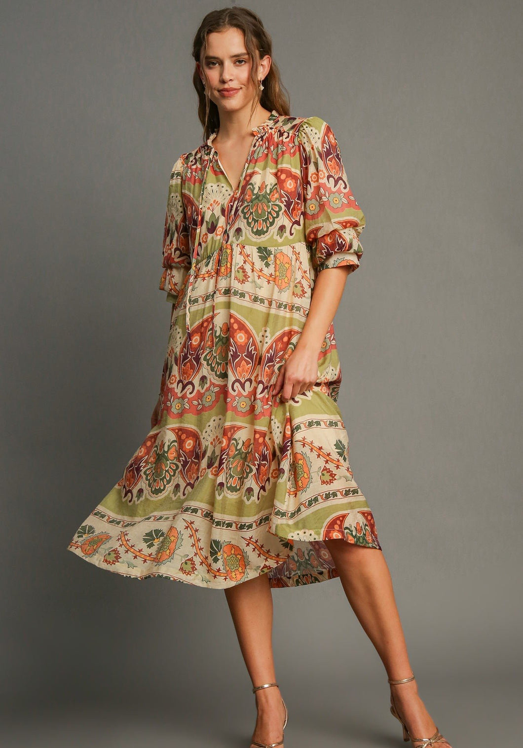 Umgee Border Print Midi Dress