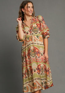 Umgee Border Print Midi Dress