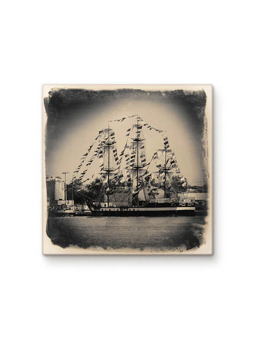 Cityscape Gasparilla Pirate Ship Black & White Coaster