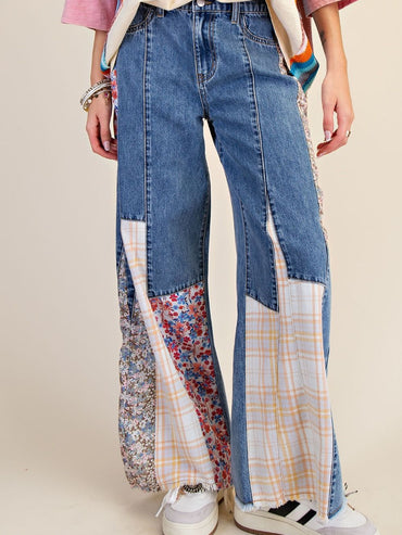 Easel Patchwork Wide Leg Jeans