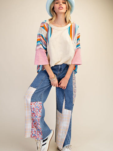Easel Patchwork Wide Leg Jeans