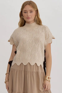 Entro Scalloped Mock Neck Top