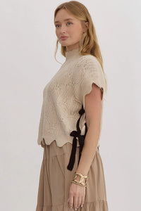 Entro Scalloped Mock Neck Top